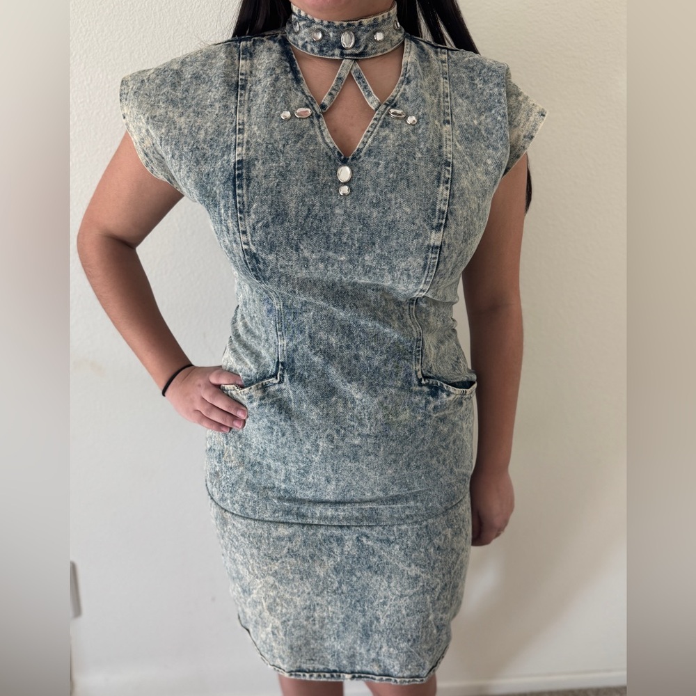 Stylish Vintage Acid Wash Denim Dress